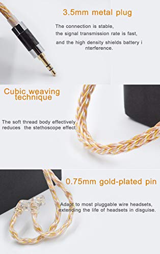 FAAEAL Upgraded 0.75mm 2-Pin Replacement Earphone Cable - Gold, Silver, Copper Mix for KZ ZSN, ZS10 PRO, ZSX, ASX, ASF, DQ6 Earphones - color: GoldSilver