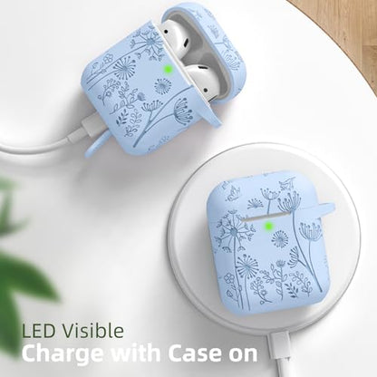 Lerobo for AirPod Case 2nd/1st Generation with Keychain | Flower Engraved Soft Silicone Shockproof Cover for AirPods 2 Case, Wireless Charging, Led Visible, One-piece Design, Lilac - color: Lilac