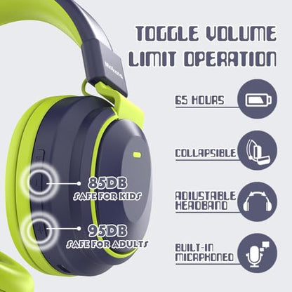 Mokata Kids Headphones Bluetooth 5.3 Wireless Lightweight Fast Charging 68 Hours Play Time Volume Limited 85/94dB Over Ear Foldable with Built-in Mic for Toddler Boy Tablet Pad Deepblue - color: DeepBlueSky
