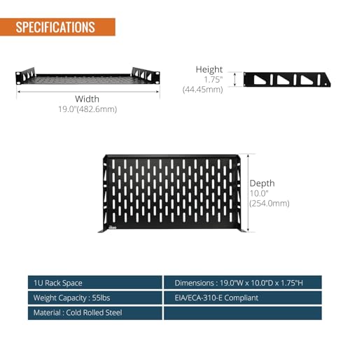 Tecmojo 1U Rack Shelf,19 inch Rack Shelf 10 inch Depth,Rack Mount Shelf with Anti-Slip Stops,Server Rack Shelf and Network Shelf for 19 in Equipments, 55lbs Capacity of Vented 1U Shelf,No Lip(2 Pack) - size: 10 in/2pack