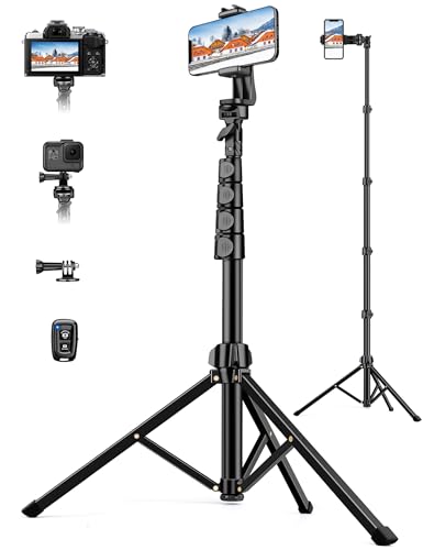 Phone Tripod, 71" Portable Cellphone Tripod Stand with Remote & Phone Holder, Camera Stand for iPhone, Compatible with Camera iPhone/Android Smartphone/Gopro - size: 71 inch