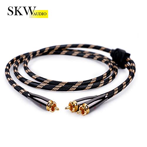 SKW Subwoofer RCA Y-Splitter 3.2ft/1m Cable, Male to 2Male RCA UHP Copper | Multi-layer shielded, 24K gold-plated split-tip plugs,low-loss sub-bass signal path, AV receiver & dual-sub hookup - size: 3.2ft (1m)