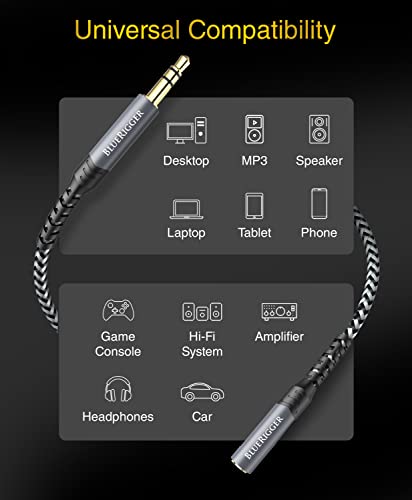 BlueRigger Headphone Extension Cable (3FT, 24K Gold Plated Jack, Hi-Fi Sound, 3.5mm Male to Female Stereo Audio Cable) – Aux Cord for iPod, Laptops, Smartphones, Speakers, Tablets, Home Car Stereo - size: 3FT