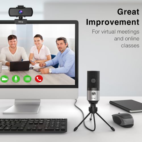 FIFINE K669 Silver USB Microphone for Zoom Video Meeting Online Class | Metal Condenser Mic, Gain Knob Control, USB Plug and Play, Work with Desktop/PC - color: Silver