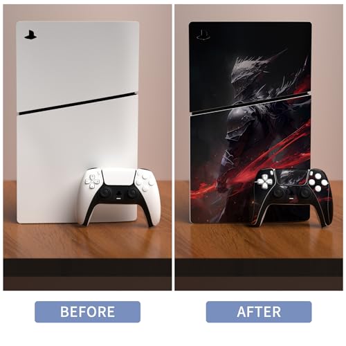 PlayVital Full Set Skin Sticker for ps5 Slim Console Disc Edition (The New Smaller Design), Vinyl Skin Decal Cover for ps5 Controller & Headset & Charging Station & Media Remote - Abyss Knight - color: Abyss Knight