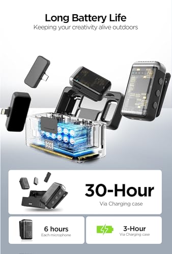 Wireless Lavalier Lapel Microphone for iPhone/Android/iPad for Video Recording with Noise Reduction/Echo/48kHz 24-bit Studio Sound, 164ft Range, 30h Battery Life, Mini Lavalier Mic for Podcast, TikTok