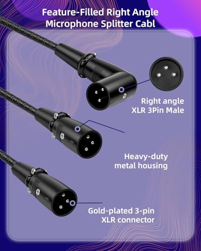 Right Angle XLR Y Splitter Cable 0.5m,XLR Y Cable Right-Angle Male to 2 Straight Male Balanced 3Pin Microphone Splitter Cable,for Mixer, Audio Interface, Active Monitors - color: 2 XLR male to 1 XLR male angle