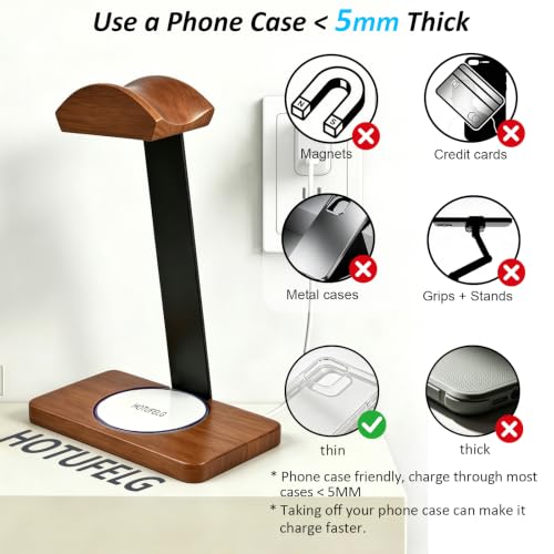 Wooden Headphone Stand with Wireless Charging Pad, 2-in-1 for Walnut Desk | Universal Headset Stand for Gaming Desk, Headphone Rack Compatible with Airpods Max,Bose,Razer,AKG Equipment Accessories - color: White