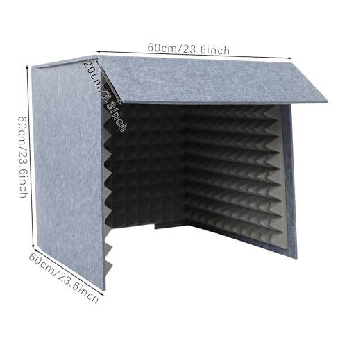 Portable Recording Isolation Booth, 60*60*60'' Desktop Soundproof Cover, Foldable Acoustic Soundproof Shield with Double-Layer Sponge & Polyester Panels for Home Studio Podcasting and Live Streaming