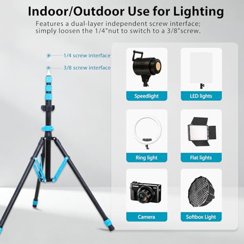 Photography Light Stand, 6.5ft Adjustable Reverse Folding Tripod Stand - color: Cyan-Blue