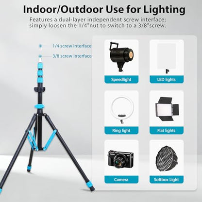 Photography Light Stand, 6.5ft Adjustable Reverse Folding Tripod Stand - color: Cyan-Blue