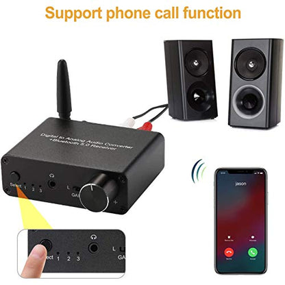 192kHz Digital to Analog Converter Bluetooth 5.0 Receiver DAC | with 16-300Ω Headphone Amplifier Optical/Coaxial to RCA 3.5mm Audio Output with Volume Control for TV Phone Tablet - style: basic