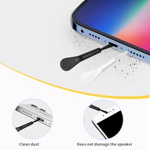 15 Pack Phone Charge Port Cleaning Tool kit, Including 10Pcs White Anti-Clogging Cleaner and 5Pcs Black Mini Brushes for iPhone 16 Pro Max Speaker and Receiver AirPods 4, Tablet Camera Etc