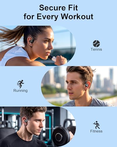 Open Ear Earbuds,Lightweight Comfort Wireless Earbuds with Earhooks,40H Playtime Powerful Sound AI Clear Calls Sport Bluetooth Earbuds Waterproof for Running Office Fitness(Black) - color: Black
