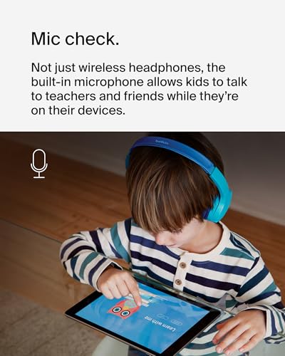 Belkin SoundForm Mini Bluetooth Kids Headphones with Case, 30H Battery Life | Toddler headphones with Case, 85dB Volume Limit, Built-in Mic, Wired Connection Option, iPad, Android Tablet, School, Travel - color: Blue, style: Wireless (USB-C) + Case