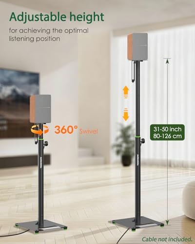 Vondynote Bookshelf Speaker Stands Pair 31"-50" Floor Speaker Stands | Height Adjustable, Floor Speaker Stands, For Rear Surround Sound Speakers, Cable Management
