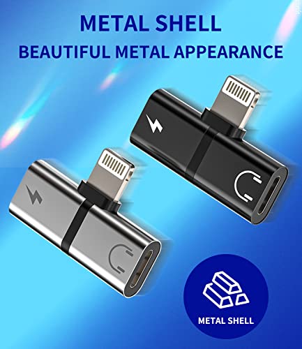 Lightning Headphone Splitter for Apple for iPhone Aux Adapter 2in1(2Pack) Dual Lightning Ports 14 13 12 Pro Max Audio Charger Jack Earphone Charging Cable Adaptor for iPad Connector Charge Converter