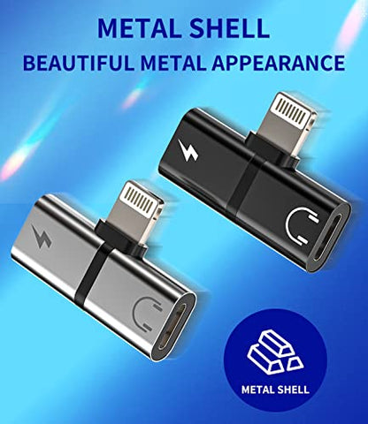 Lightning Headphone Splitter for Apple for iPhone Aux Adapter 2in1(2Pack) Dual Lightning Ports 14 13 12 Pro Max Audio Charger Jack Earphone Charging Cable Adaptor for iPad Connector Charge Converter