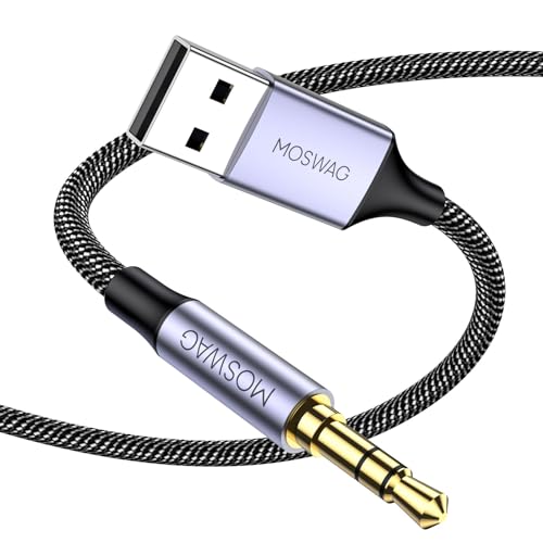 MOSWAG USB to Audio Jack Adapter, 10FT USB Male to 3.5mm Male AUX Stereo Audio Converter, Nylon Braided,Compatibility with PC, Laptop, Windows,Linux,Home Stereo,Headphone,Speaker-(NOT for Charging) - size: 3 meters