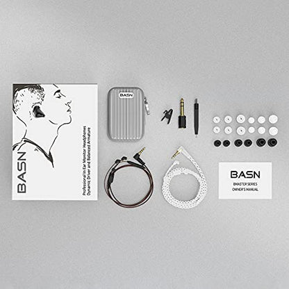 BASN Bmaster Triple Drivers in Ear Monitor Headphone (Black) | sound isolation iem with two detachable mmcx cables,carrying kit fit, ideal for audio engineer musician - color: Black