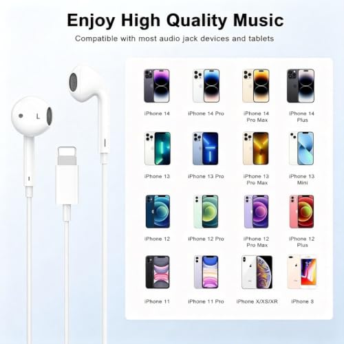 Sundix Wired Headphones Earbuds Built-in Microphone & Volume Control-1Pack | Noise Canceling Isolating, Headphones for iPhone 14/13/12/11/SE/X/XR/XS/8/7