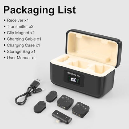 PULUZ Wireless Lavalier Microphone for iPhone/iPad (Lightning Port), Magnetic Clip Mini Microphone with Charging Case, Noise Canceling, 48khz Recording, Clip on Lapel Mic for Video Recording Vlog