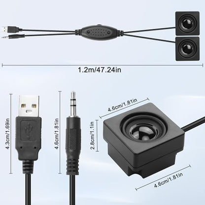 XMSJSIY Mini Computer Speaker for Desktop PC 3.5mm TRS Input -1.2M/3.9FT | with Volume Control USB Powered Stereo Hidden Type Small Speakers for PC Laptop Phone Notebook - 1 Pair