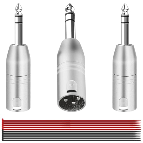 3PCS 1/4" TRS to XLR Adapter 6.35mm 1/4" Male to Male Balanced Quarter Inch Plug Audio Connector Nickel Zinc Alloy Round with Cable Tie, for Microphone Amplifier Speaker Mixing Console - color: TRS to XLR