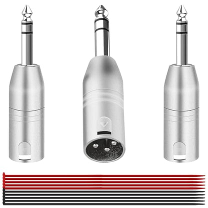 3PCS 1/4" TRS to XLR Adapter 6.35mm 1/4" Male to Male Balanced Quarter Inch Plug Audio Connector Nickel Zinc Alloy Round with Cable Tie, for Microphone Amplifier Speaker Mixing Console - color: TRS to XLR