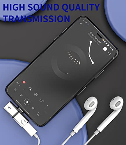 Dual Lightning Charge Headphone Splitter for iPhone AUX Jack Dongle 2in1(2pack) Audio Charger Adapter MFI Certified 14 13 12 11 Pro Max 8Plus for iPad air Connector Cable Music Converter Cord