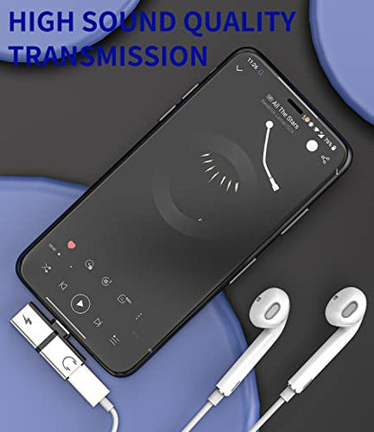 Dual Lightning Charge Headphone Splitter for iPhone AUX Jack Dongle 2in1(2pack) Audio Charger Adapter MFI Certified 14 13 12 11 Pro Max 8Plus for iPad air Connector Cable Music Converter Cord