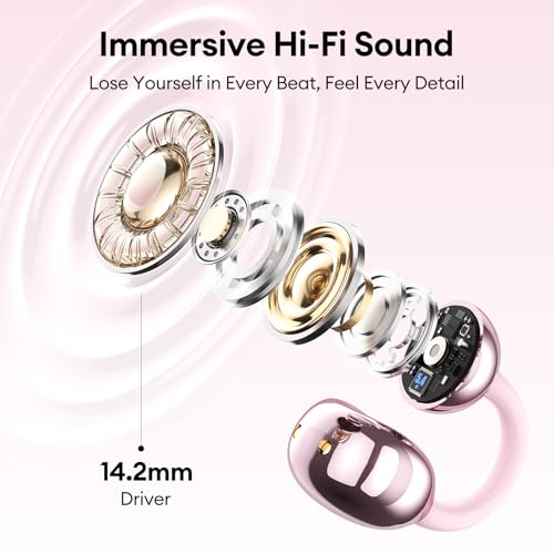 PAXA Stylish Open Ear Clip On Earbuds with Removable Diamond Earring, Clip On Headphones with LCD Touch Screen, Fashionables Open Ear Headphones for Women, Diamond Earring Rose Gold Earbuds M100 - color: Diamond Earring - Rose Gold