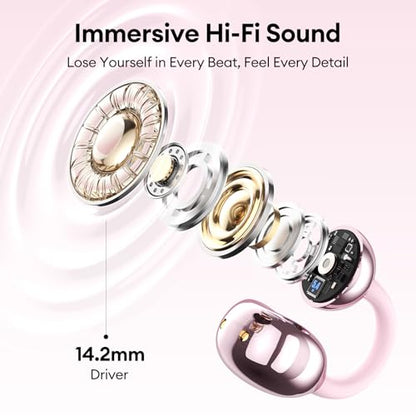 PAXA Stylish Open Ear Clip On Earbuds with Removable Diamond Earring, Clip On Headphones with LCD Touch Screen, Fashionables Open Ear Headphones for Women, Diamond Earring Rose Gold Earbuds M100 - color: Diamond Earring - Rose Gold