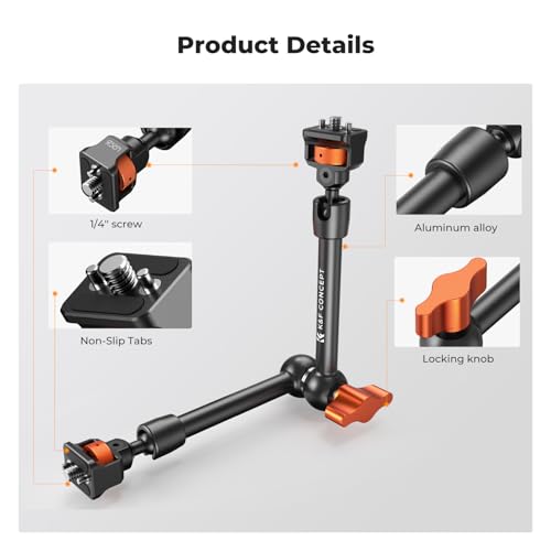 K&F CONCEPT 11" Magic Arm with ARRI 1/4" Screw 360° Ball Heads | Articulating Friction Camera Arm Mount for Monitor, LED Light, Webcam, Microphone, Camera Cage, MS33 - size: 11 Inch