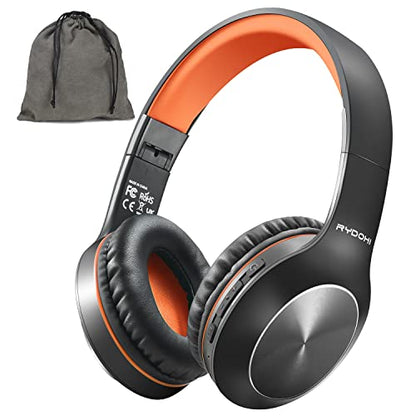 Rydohi Bluetooth Headphones Over Ear, 68H Playtime and 3 EQ Music Modes Wireless Headphones with Microphone/Deep Bass, HiFi Stereo Foldable Lightweight Headset for PC Home Travel Office - color: Black Orange