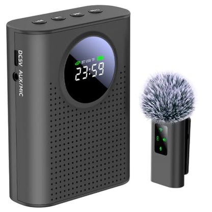 S67 Voice Amplifier Wireless Microphone for Teachers Classroom Rechargeable, Mini Lavalier Lapel Mic, Portable Speaker PA System with LED Display for Class, Tour Guide, Coaches, Black - color: Black 1 Mic