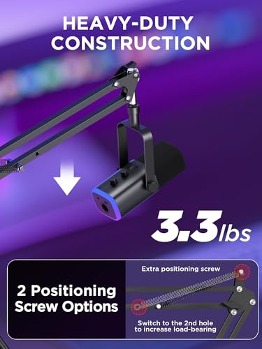 InnoGear Microphone Stand Mic Boom Arm for Blue Yeti HyperX QuadCast S SoloCast Snowball Fifine K669B and other Mic, with Shock Mount Windscreen Pop Filter Mic Clip Holder Cable Ties, Medium | Pop Fiilter and Shock Mount Included, for Desk Thickness Withi