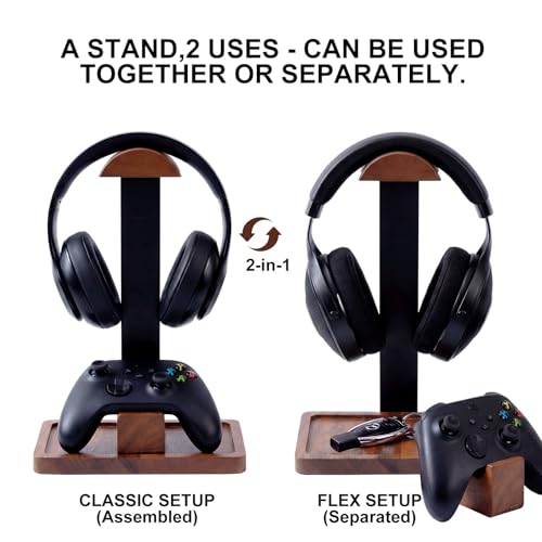 Headset Stand with Gaming Controller Holder, Wood Stand