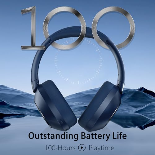 Active Noise Cancelling Headphones, 100H Playtime Headphones Wireless Bluetooth, Bluetooth Headphone with Microphone, Over- Ear Wireless Headphone with Deep Bass for Travel (Blue) - color: Blue