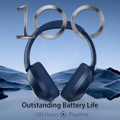 Active Noise Cancelling Headphones, 100H Playtime Headphones Wireless Bluetooth, Bluetooth Headphone with Microphone, Over- Ear Wireless Headphone with Deep Bass for Travel (Blue) - color: Blue