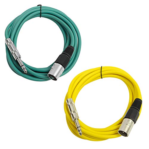 Seismic Audio - SATRXL-M10-2 Pack of 10 Foot 1/4 Inch TRS to XLR Male Patch Cables - Balanced - 10 Foot Patch Cord - Green and Yellow - color: Green and Yellow