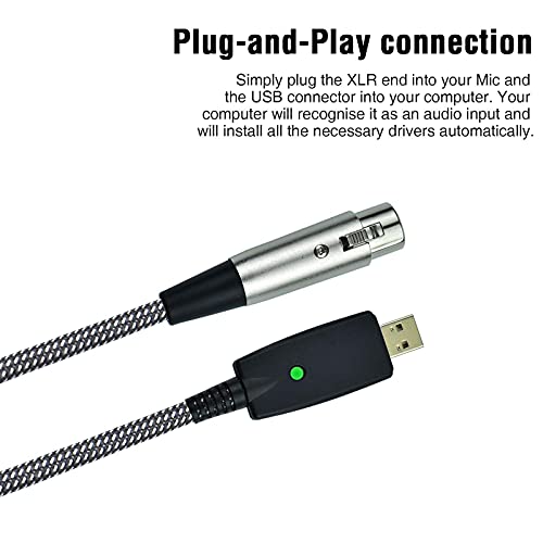 Microphone XLR Female to Computer USB Cable, 10 Feet Computer USB to XLR Female Mic Cord Adapter, Nylon Braided, Noise Free, for Laptop PC Recording, Livestream, Broadcast