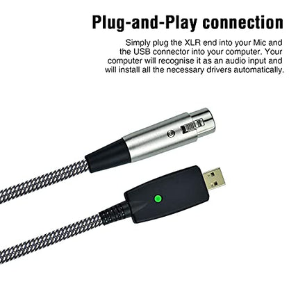 Microphone XLR Female to Computer USB Cable, 10 Feet Computer USB to XLR Female Mic Cord Adapter, Nylon Braided, Noise Free, for Laptop PC Recording, Livestream, Broadcast
