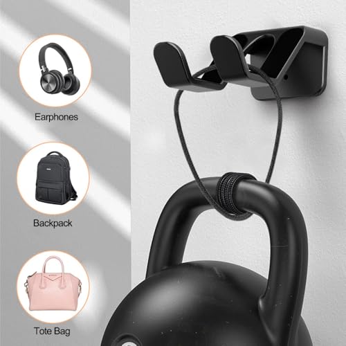 Game Controller Holder, Adhesive Headphone Holder Wall Mount with Dual Hook for Gaming Accessories, Headset and Controller Stand, Desk Hook and Space Saving Organization, Black