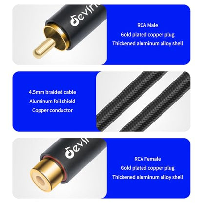 RCA Extension Cable - RCA Male to Female Nylon-Braided Durable, Flexible, and Enhanced Audio/Video Connectivity for Home Theater, Gaming, and Audio Systems 3 Feet 2-Pack - size: 3 ft