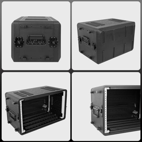 6U Rack Molded Pro-Audio PA DJ Flight Case - 17" Depth, Waterproof, Hard Protective Case with Customized Foam, Wireless Mic Storage - color: Black, size: 6U 17" Deep