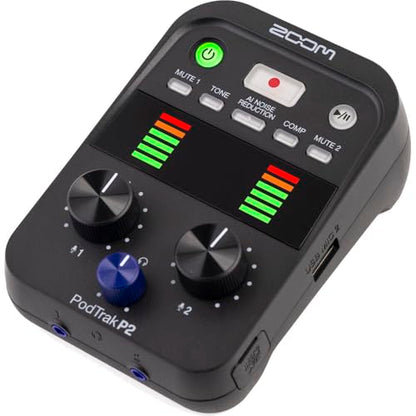 Zoom PodTrak P2 Dual USB Mic Recorder for Podcasters Bundle with 4X AA Batteries with Charger + Extreme Pro 64GB microSDXC Memory Card + Cleaning kit + 6 Pack Wire Straps