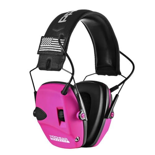PROHEAR Electronic Ear Protection for Shooting with 4X Sound Amplification, Gun Range Hearing Protection Muffs, NRR 23dB Noise Reduction Headphones for Hunting, Pink - style: Electronic-pink