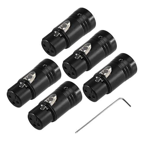 MKFAUDIO XLR Female Connector, 3 Pin L 90 Degree Low Profile, 5 Pack | DIY Shallow, Gold Plated, L Right Angle Adjustable, with Wrench for 4MM Microphone Mixer Board Patch Cable Audio - style: Female