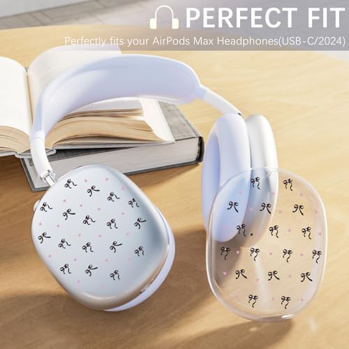 Silicone Case Cover for AirPods Max Headphones, Clear Black Bow Soft TPU Ear Cups Cover/Ear Pad Case Cover/Headband Cover for AirPods Max (2024/2020), Blue - color: Black Bow/Light Blue